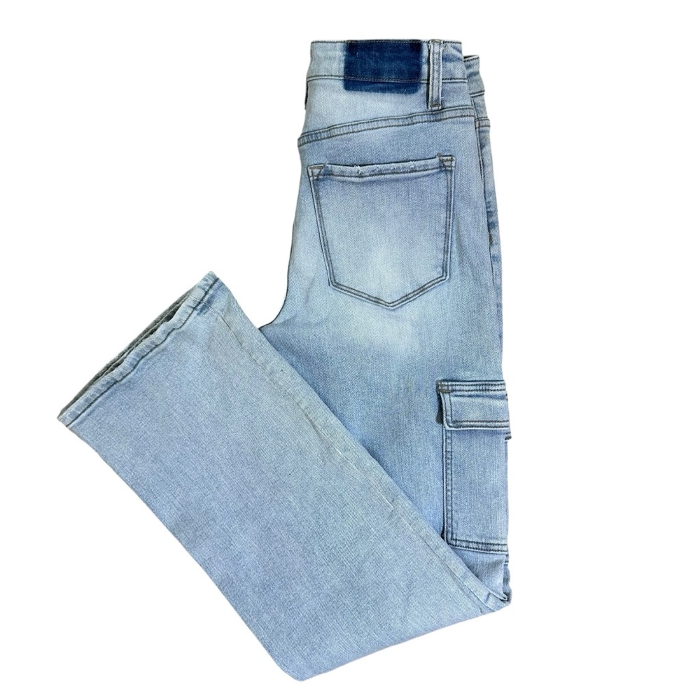 Vervet - 90's Vintage Super High Rise Cargo Straight Jeans Light Wash Sz 26 - Picture 4 of 11